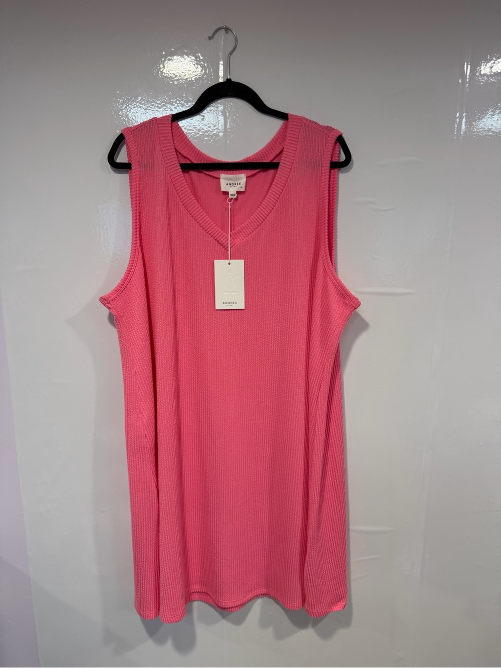 Sleeveless V-Neck Knit Tank Top Dress- Pink by Andree by Unit NWT